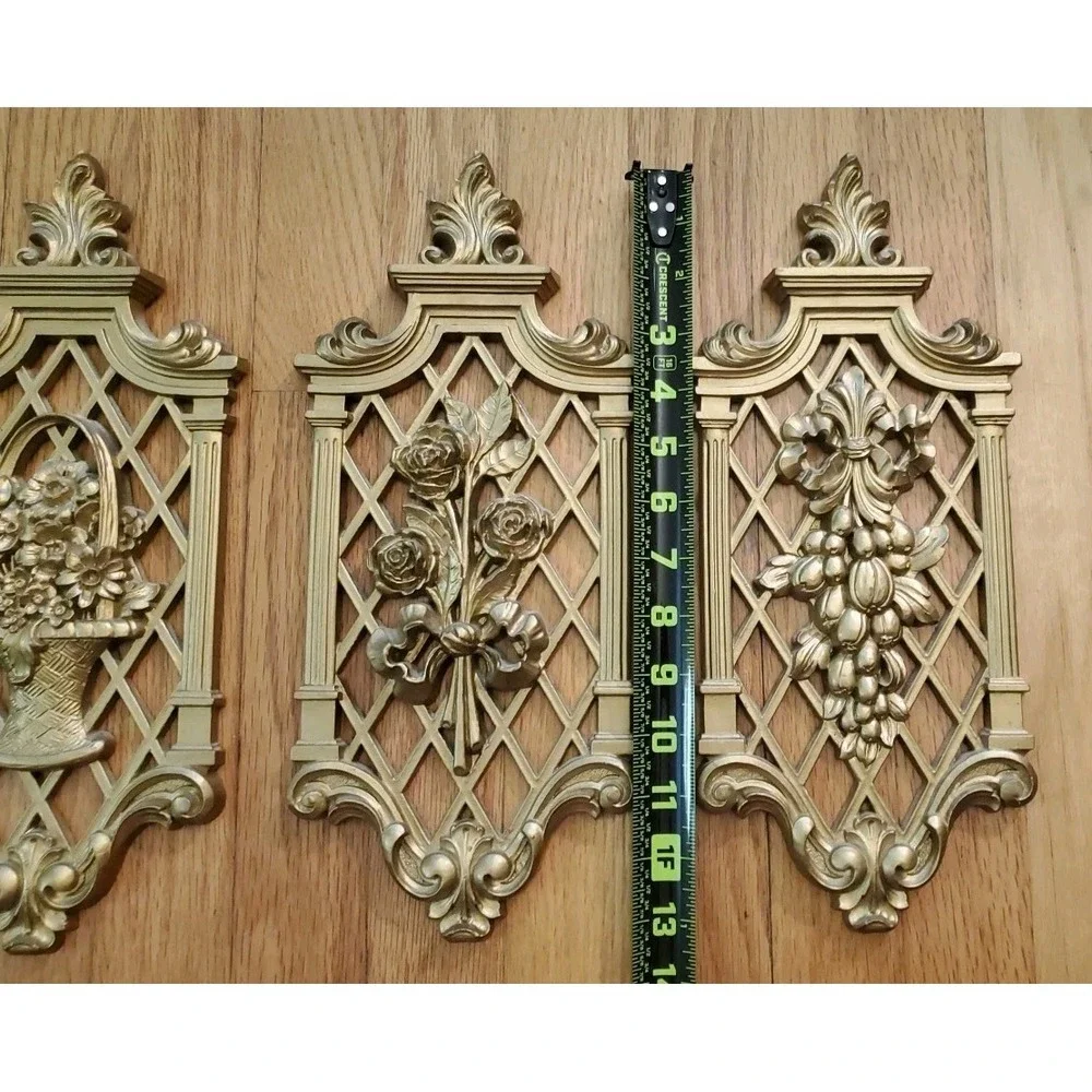 Set of 3 Vintage DART INDUSTRIES Gold Wall Hanging Plaques Floral Decor